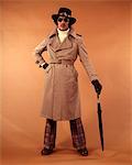 1970s AFRICAN-AMERICAN YOUNG MAN FASHION TRENCH COAT HAT SUNGLASSES DUDE COOL HIP CLOTHES