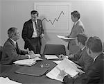 1960s 5 EXECUTIVE BUSINESSMEN MEETING WITH SALES CHART GRAPHIC