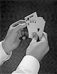1960s MALE HANDS HOLDING HAND POKER CARDS 4 ACES AND A KING