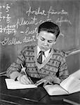 1920s - 1930s BOY VEE NECK SWEATER WRITING AT SCHOOL DESK