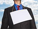 Businessman wearing blank card