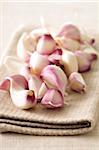 Close-up of Garlic Cloves on Cloth Napkin