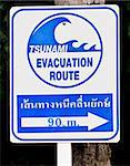 A tsunami warning sign located near a beach in Phuket, Thailand