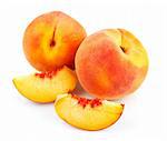 fresh peach with cut isolated on white background