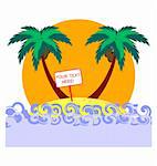 background with tropical palms and sunset  ans space for text