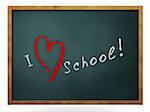 3d illustration of chalkboard with 'I love school' sign