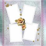Vintage background with stamp frames, beige roses and lace