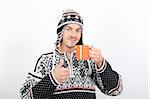 handsome winter man drinking hot tea