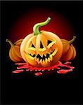 halloween pumpkin jack-o-lantern with angry face in red blood vector illustration isolated on black background