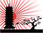 the Japanese landscape silhouette vector eps illustration