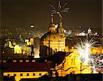 St. Nicholas church at night, New Year's Eve in Prague, Czech Republic