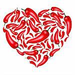Chili Pepper Heart Shape, Isolated On White Background, Vector Illustration