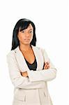 Determined black businesswoman with arms crossed isolated on white background
