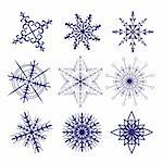 set of different snowflakes isolated on white