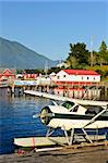 Seaplane at dock in Tofino on Pacific coast of British Columbia, Canada