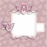 wedding frame with hearts and birds