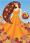 vector lady autumn with basket