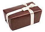 Gift brown box with bow on white background