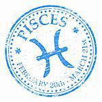 Rubber stamp illustration showing "PISCES" text and star sign. Also available as a Vector in Adobe illustrator EPS format, compressed in a zip file