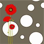 Abstract red poppy on floral seamless pattern background