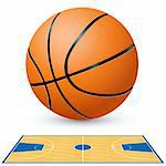 Basketball and basketball court floor plan. Illustration on white background.
