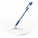 Vector image of blue ballpoint pen writing on paper