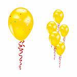 Yellow balloons with stars and ribbons. Vector illustration.