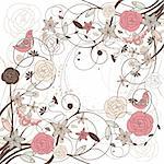 abstract verctor background card with flowers and birds