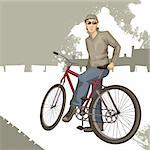 young man on a bicycle vector illustration