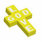 3d golden crucifix symbol with words love god