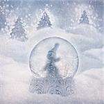 Snow globe with snowman. Winter Christmas background with snow globe