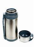 Steel thermos with cup insulated on white background