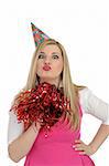 Pretty party female celebrating birthsday and having fun. isolated