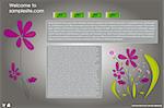 web site design template for company with grey background, glossy buttons and flowers motive