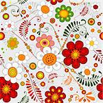 Grey seamless floral pattern with vivid flowers (vector)