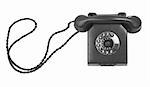 old bakelite telephone on white background, minimal natural shadow in front