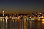 Seattle Washington City Skyline Reflection on Puget Sound at Dawn