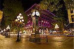 Historic Steam Clock in Gastown Vancouver British Columbia Canada at Night