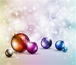 Merry Christmas Elegant Suggestive Background for Greetings Card with glitter lights and stunning baubles.
