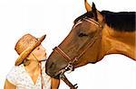 Woman in hat kissing brown horse. Original image also in my portfolio.