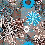 Coffee-and-blue floral pattern. Vector illustration