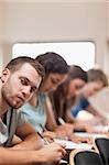 Portrait of students taking an exam in an amphitheater