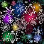 Seamless black christmas pattern with vivid snowflakes (vector EPS 10)