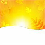 Autumn Background With Beams And Leaves, Vector Illustration