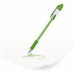 Vector image of green ballpoint pen writing on paper