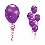 Violet Balloons with stars and ribbons. Vector illustration.
