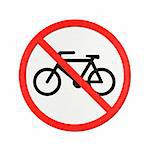 No Bikes traffic sign recycled paper on white background.
