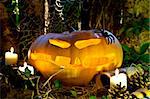 scary halloween pumpkin in the attic decoration