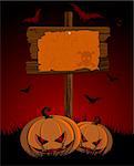 Halloween wooden  sign and pumpkins