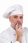 Portrait of a thinking chef on white.